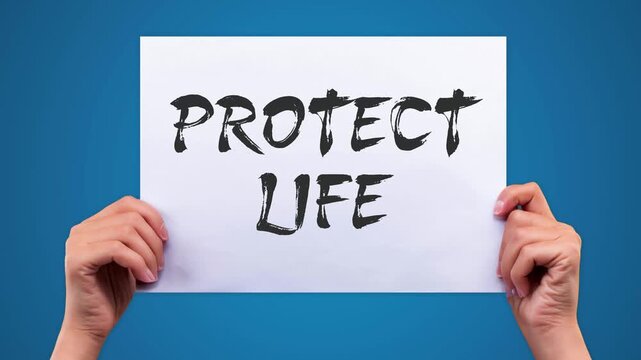 PROTECT LIFE Strong Awareness Text Animation, Safety Message, Blue Background, Green Screen, 4K