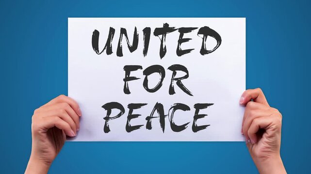 UNITED FOR PEACE Bold Unity Text Animation, Global Message, Blue Background, Green Screen, 4K