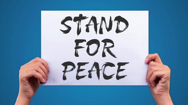 STAND FOR PEACE Strong Call to Action Text Animation, Unity Message, Blue Background, Green Screen, 4K