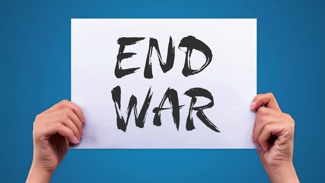 END WAR Minimal Text Animation, Blue Background, Green Screen, 4K Peace Overlay