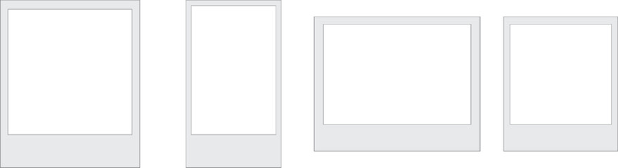 Obraz premium Set of four blank instant photo frames with white borders and transparent centers on checkerboard background