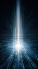 Obraz premium Radiant vertical light beam with oscillating signal waves, dark futuristic tech backdrop