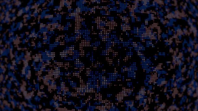 Vibrant pixelated abstract pattern in deep blue and dark hues, simulating digital noise and data distortion for futuristic technology backgrounds