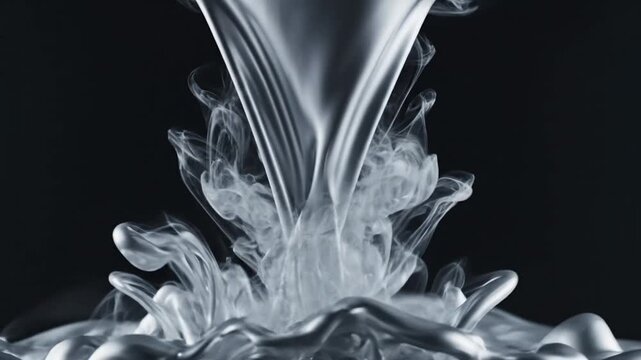 Pouring silvery liquid forming a conical shape on black