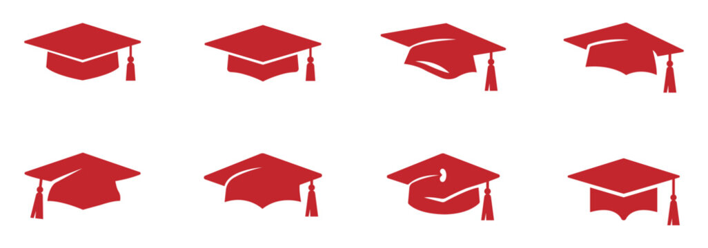 Different style graduation cap icon set. Graduation cap icon symbolizing education, achievement, success, and academic pursuit. eps 10