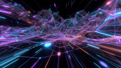 Fototapeta premium Colorful digital lines create a dynamic view of an abstract network and data movement through space