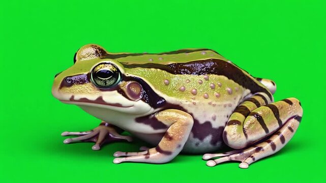 colorful frog on green background, close-up