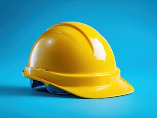 Fototapeta premium construction worker safety helmet on a blue background