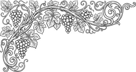 Hand Drawn Engraving Style Vineyard Decorative Floral Frame Element © Akhi Ayra