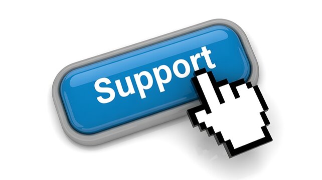 Blue support button with cursor click