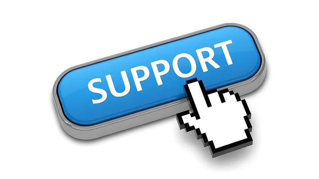 Blue SUPPORT button with cursor, web help icon