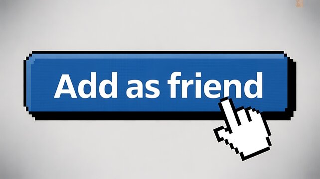 Blue 'Add as friend' button with cursor, social media icon