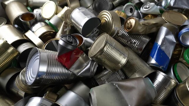 Pile of discarded metal cans environmental pollution concept