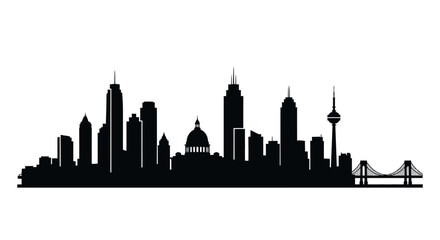 Obraz premium Modern City Skyline Silhouette with Bridge and Skyscrapers