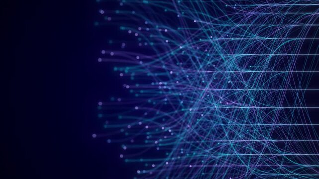 Abstract Neural Network Graph Visualization, AI Machine Learning Data Classification. Connected Nodes and Flow Lines, Big Data Technology Abstract Background for Artificial Intelligence Communication