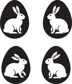 Set of four easter egg icons with white rabbit silhouettes