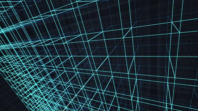 Macro-scale cyan scanning plane sweeps a recursive charcoal server grid, representing high-speed data infrastructure diagnostics. Works for enterprise IT and data center brand films.