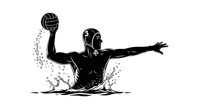 Water Polo Player Throwing Ball Silhouette Illustration