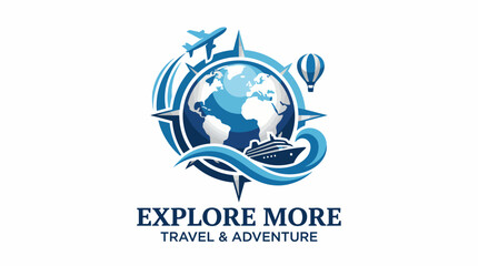 Fototapeta premium An eye-catching logo design representing travel and adventure, featuring a globe, airplane, and cruise ship, symbolizing exploration and wanderlust.