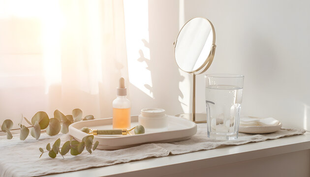 Morning Skincare Routine Sunlight Natural Beauty Aesthetic Setup