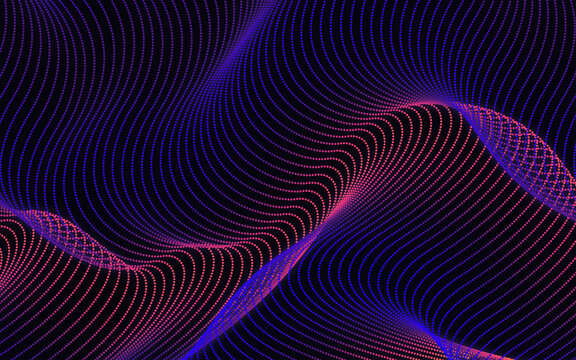 Abstract Neon Dotted Wave Background, Futuristic Digital Particle Flow, Blue Orange Pink Gradient Technology Design