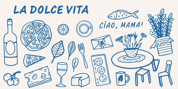 A charming illustration of italian food gifts and lifestyle elements