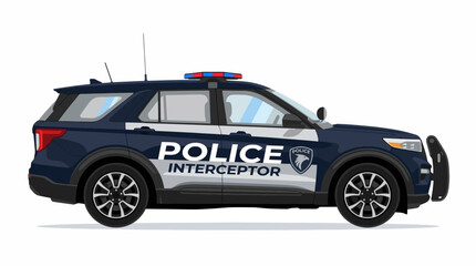 A detailed illustration of a police interceptor vehicle showcasing its design, colors, and purpose, representing law enforcement's commitment to community safety and order. © Jianjiu