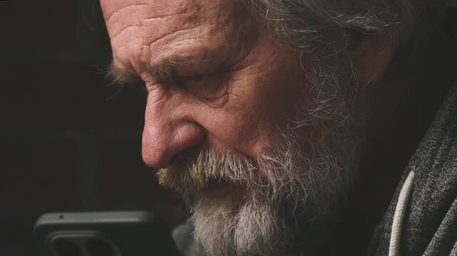 Happy Senior Man Using Smartphone for Call at Home