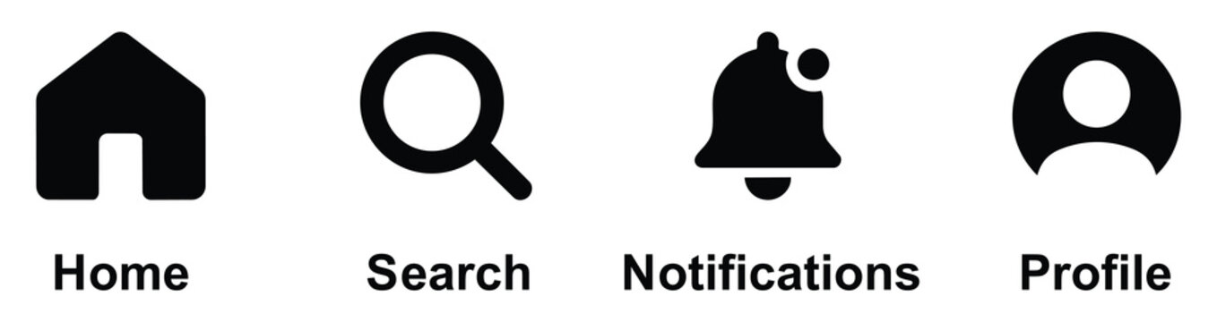 Set of basic navigation UI icons home search notification profile vector collection