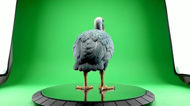 A 3D rendering of an extinct dodo bird, a representation of lost animal species and biodiversity conservation efforts
