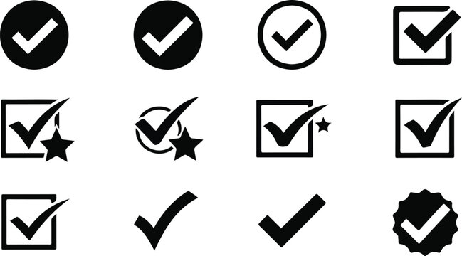Approval check icon isolated, set quality sign, green tick,vector illustration.