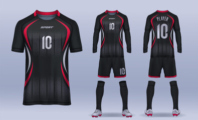 Naklejka premium t-shirt sport design template, Soccer jersey mockup for football club. uniform front and back view. 