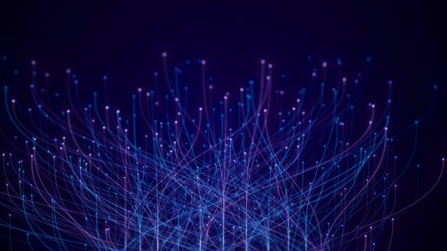 Abstract Neural Network Graph Visualization, AI Machine Learning Data Classification. Connected Nodes and Flow Lines, Big Data Technology Abstract Background for Artificial Intelligence Communication