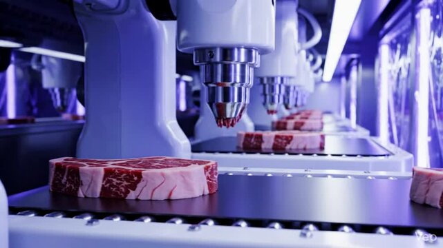 Industrial robotics transforming meat processing workflow in high tech factory