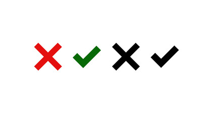 Obraz premium Set of Check Mark and Cross Symbols for Right Wrong Choice and Yes No Concept on Transparent Background