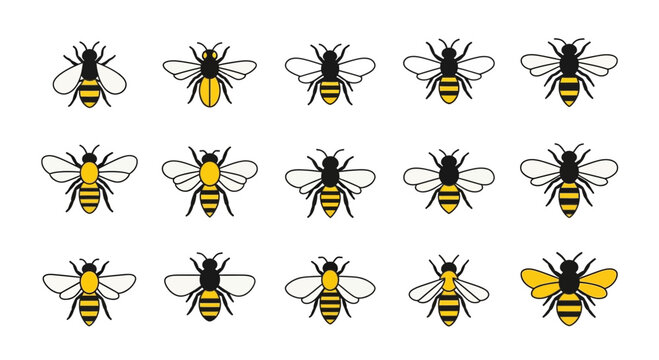 Set of Flat Vector Honey Bee Icons