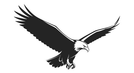 Naklejka premium Majestic bald eagle in flight with spread wings on white background symbolizing freedom and power