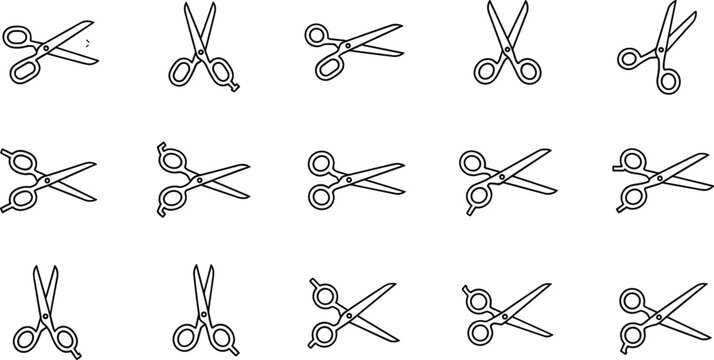 Scissors cutting icons collection with simple barber tools line art vector illustration