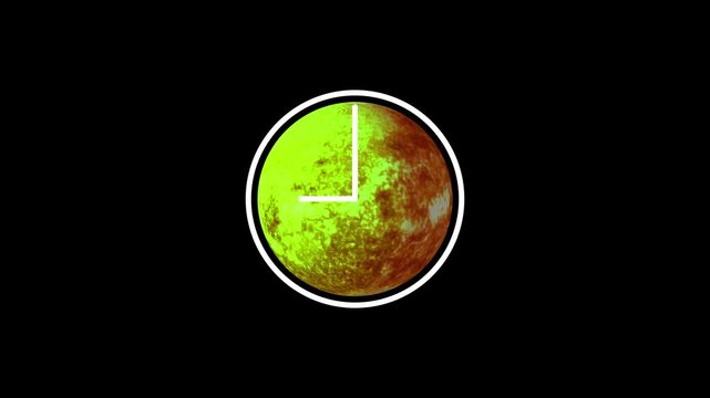 Reverse clock animation showing time running backward on black background