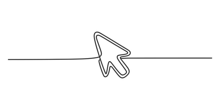 A single continuous line drawing of a computer mouse cursor arrow on a plain white background Vector, illustration