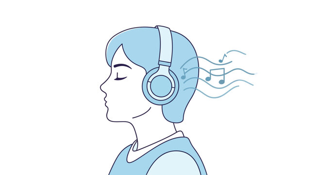 Woman wearing headphones listening music.