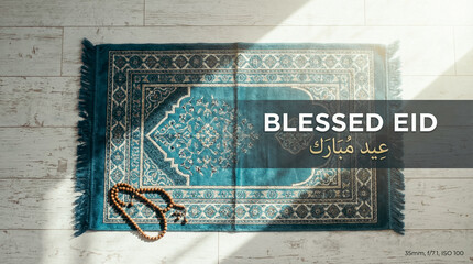 Obraz premium Teal prayer rug rests on white wooden floor