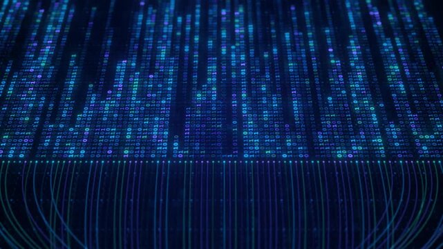Binary Code Zeros Ones Data Flow Neural Network Visualization with Digital Nodes, Big Data AI Machine Learning Algorithm System, Digital Technology Background for Artificial Intelligence Concept