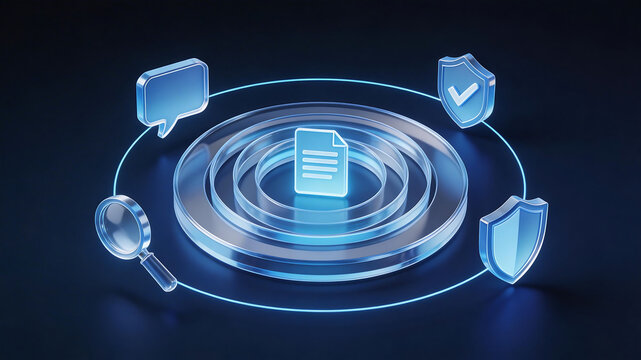 3d isometric contract lifecycle management illustration with central document review negotiation search security and approval across connected stages