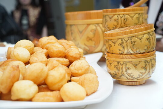Traditional national holiday treats: baursaks. The spring festival is Nauryz.
