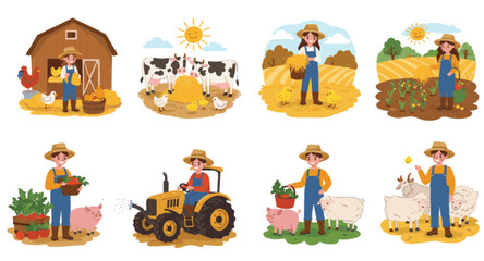 Farmer Working on a Farm - Harvesting Crops, Caring for Animals, and Operating Tractor in a Vibrant Agricultural Landscape. © MdAftab