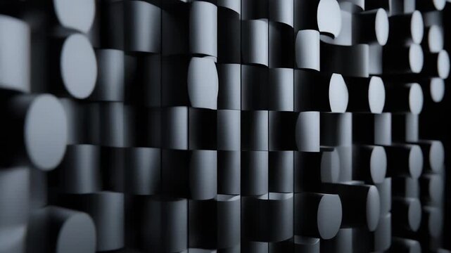 Rendered abstract geometric background showing an irregular pattern of cylinders receding into the distance, creating a sense of depth and modern digital design