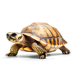 Obraz premium Beautiful tortoise with a patterned shell standing isolated on a white background