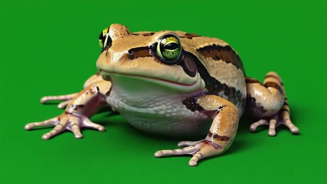 close-up of brown frog on green background