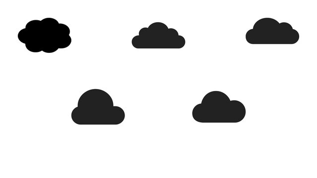 Flat lay of five black cloud shapes on a white background